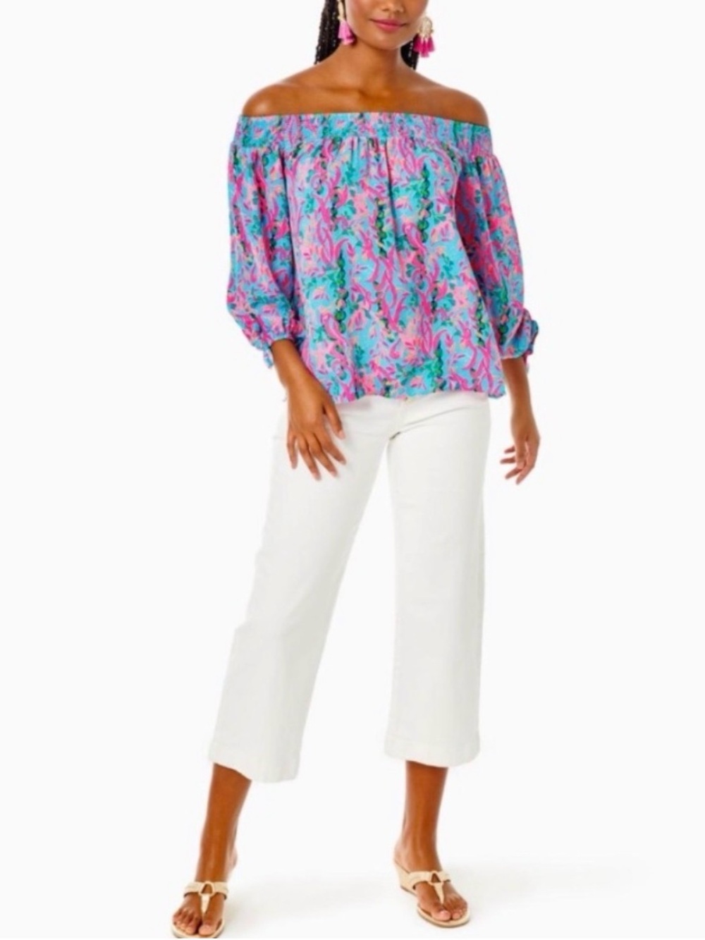 Lilly Pulitzer MaryEllen Off Shoulder Top Seaweed Samba Size XL